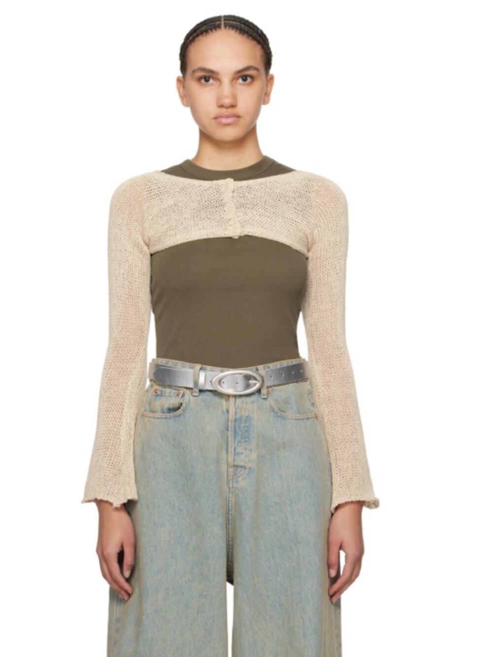 OPEN YY SSENSE Exclusive Bolero Cardigan (Beige, size 3)